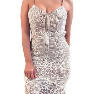 Forever 21 White/Nude Lace Midi Dress